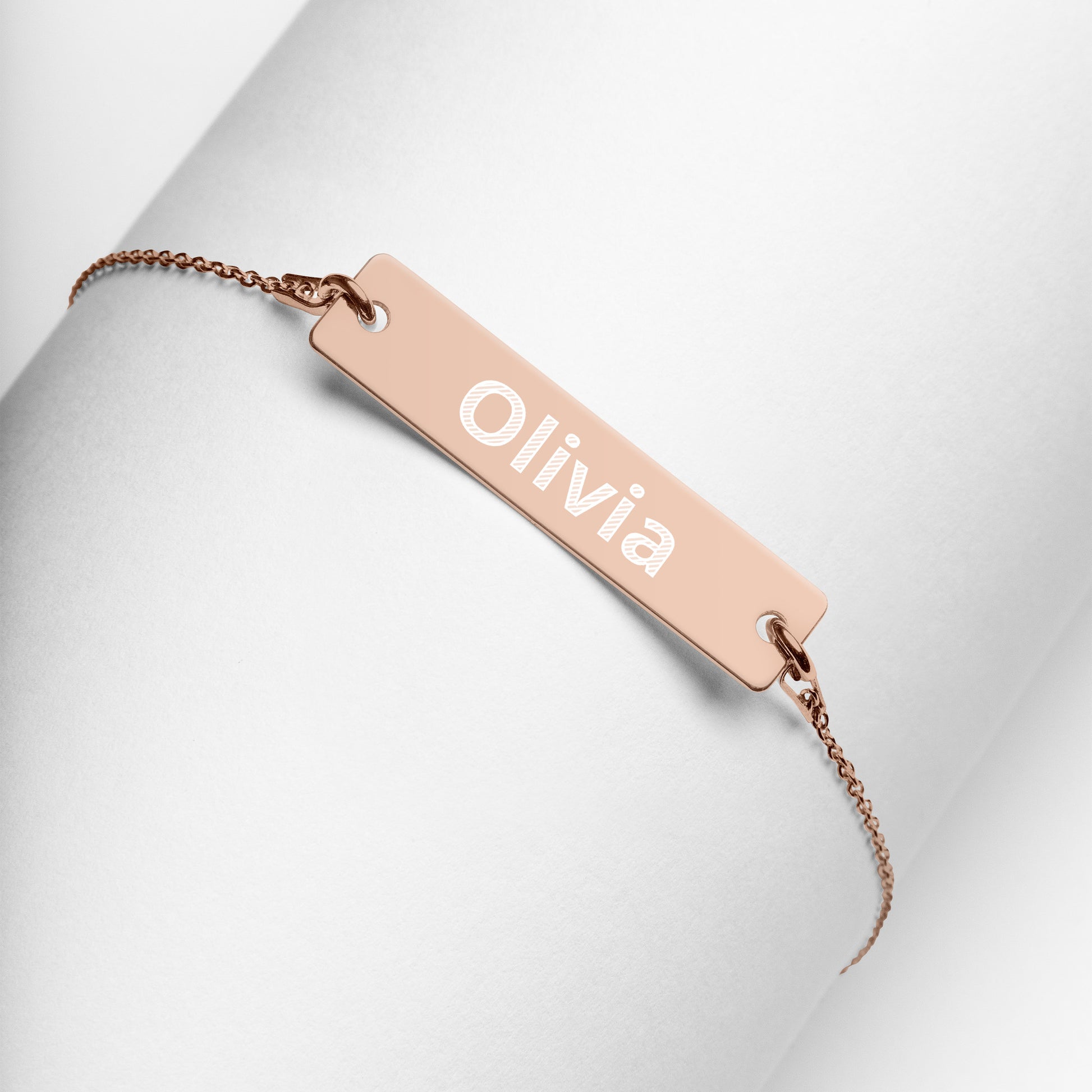 Printagon - Engraved Silver Bar Chain Bracelet - 18K Rose Gold coating