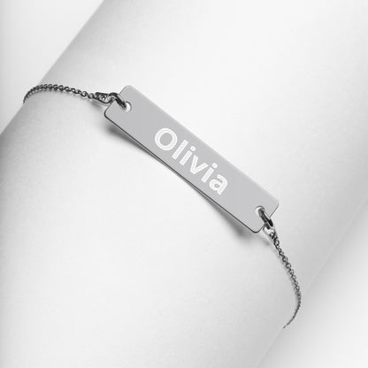 Printagon - Engraved Silver Bar Chain Bracelet - Black Rhodium coating