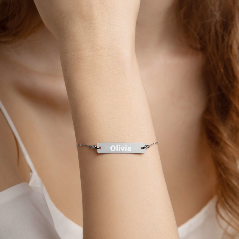 Printagon - Engraved Silver Bar Chain Bracelet -