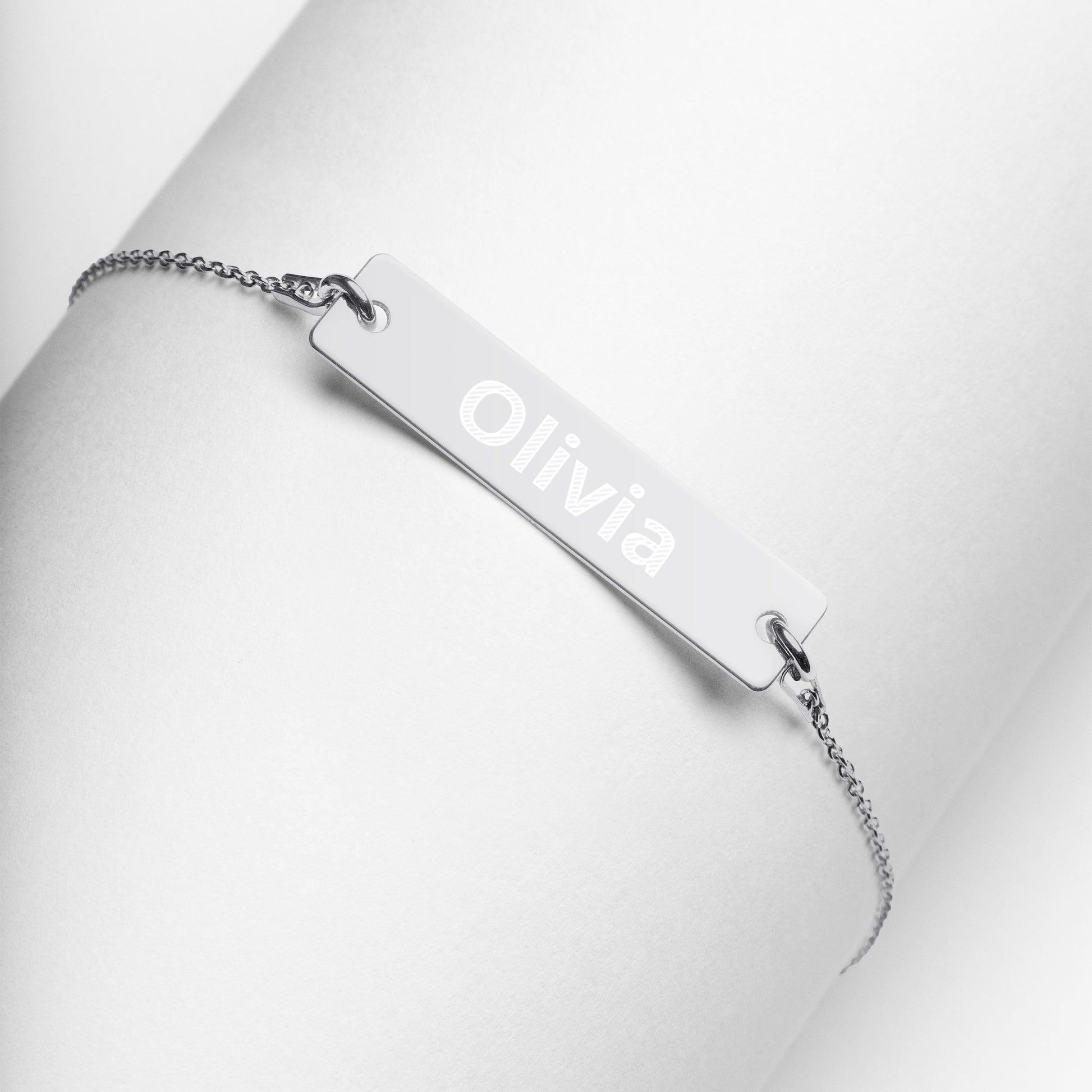 Printagon - Engraved Silver Bar Chain Bracelet - White Rhodium coating