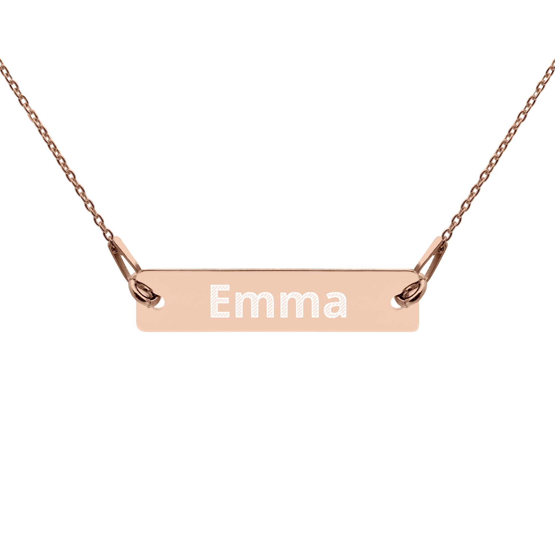 Printagon - Engraved Silver Bar Chain Necklace - 18K Rose Gold coating / 16″