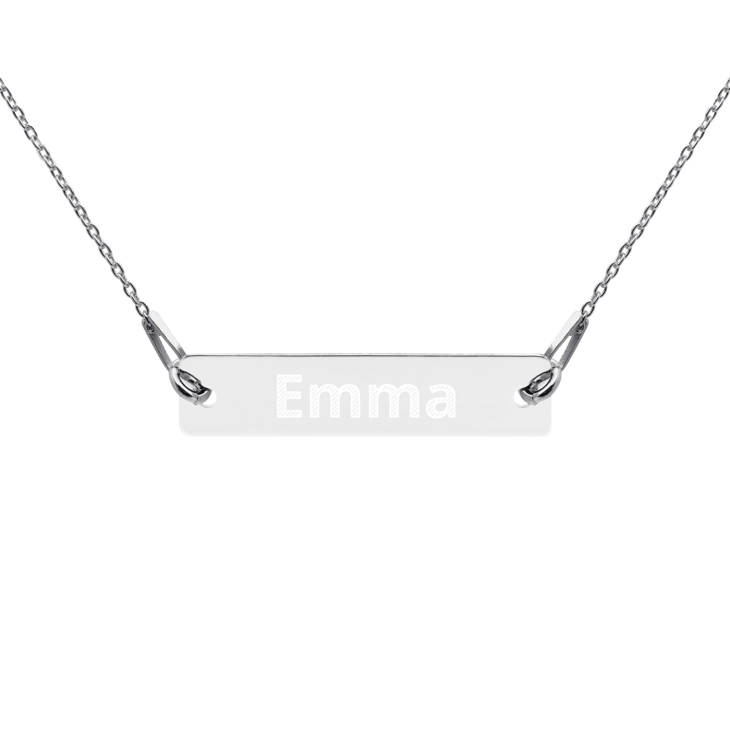 Printagon - Engraved Silver Bar Chain Necklace - White Rhodium coating / 16″