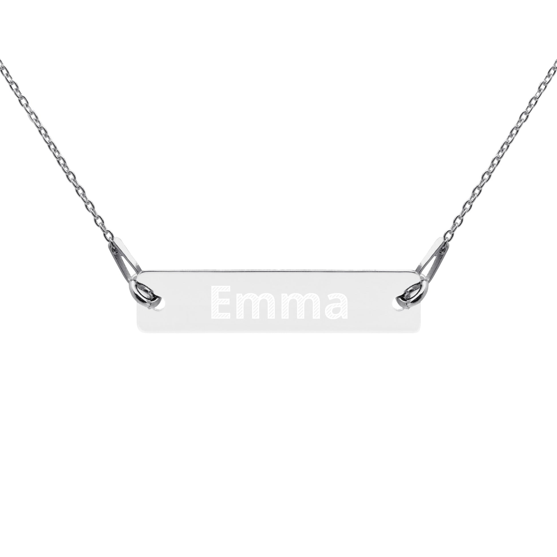 Printagon - Engraved Silver Bar Chain Necklace - White Rhodium coating / 16″