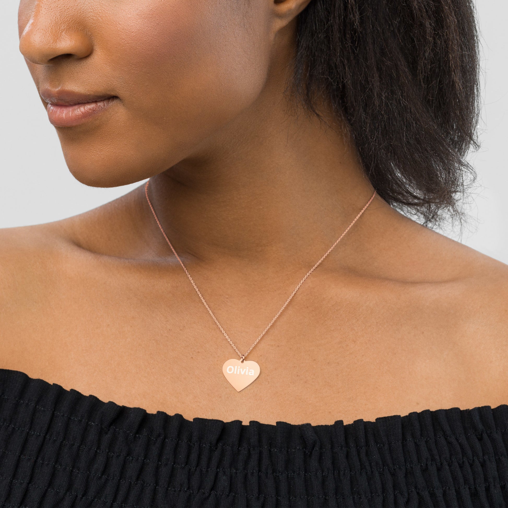 Printagon - Customizable Engraved Silver Heart Necklace -