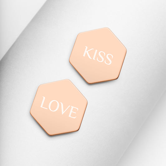 Printagon - Sterling Silver Hexagon Stud Earrings - 18K Rose Gold