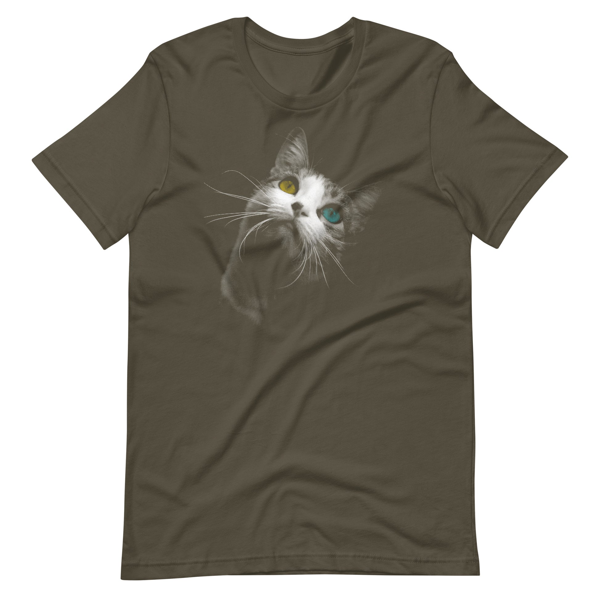 Printagon - Cat Looking Up - Unisex T-shirt - Army / S