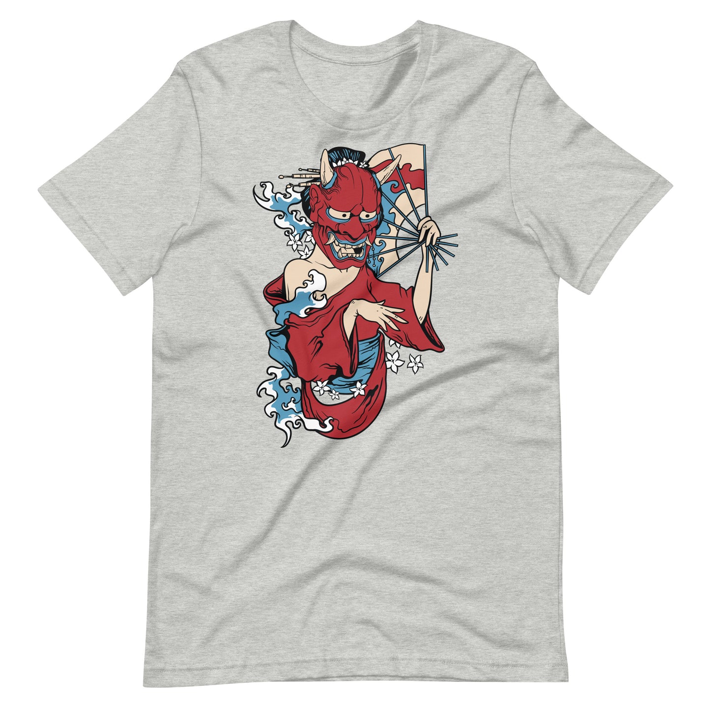 Printagon - Demon Mask Geisha - T-shirt - Athletic Heather / XS