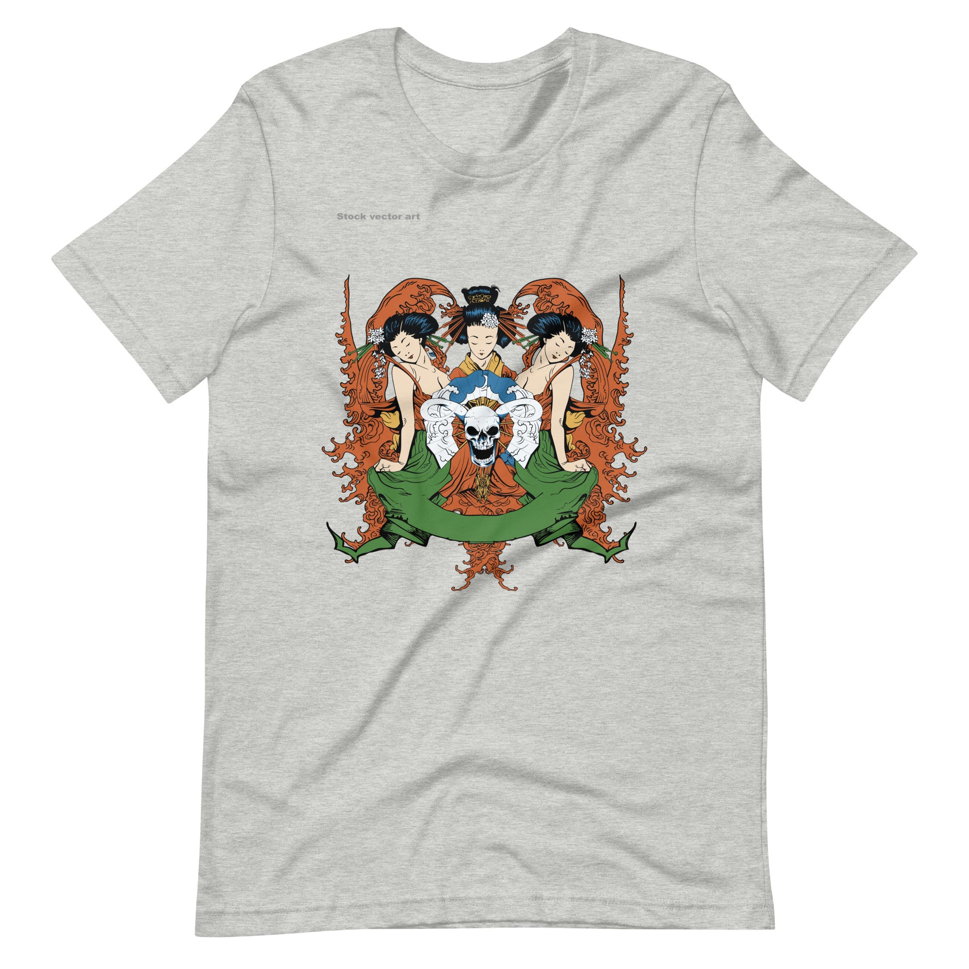 Printagon - 3 Geisha With Skull - T-shirt - Athletic Heather / XS