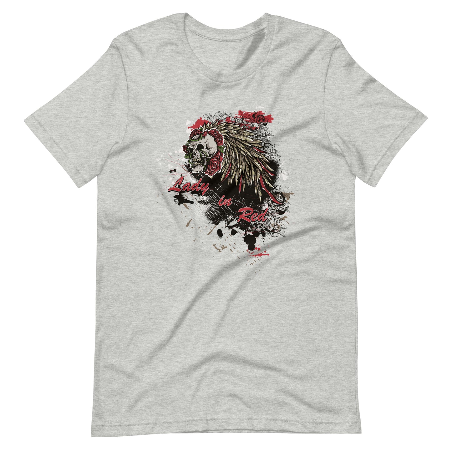 Printagon - Lady In Red Skull - Unisex T-shirt - Athletic Heather / XS