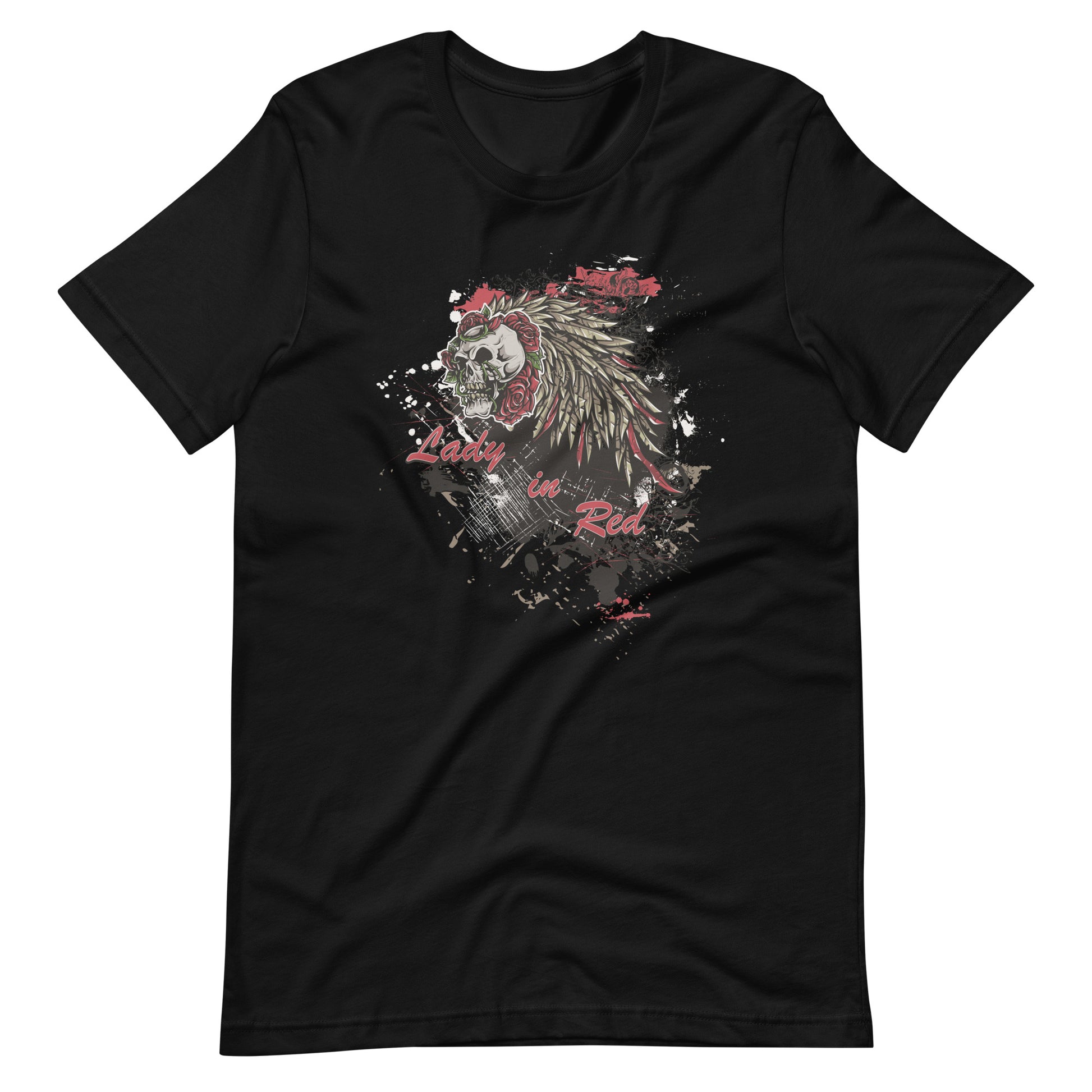 Printagon - Lady In Red Skull - Unisex T-shirt - Black / XS