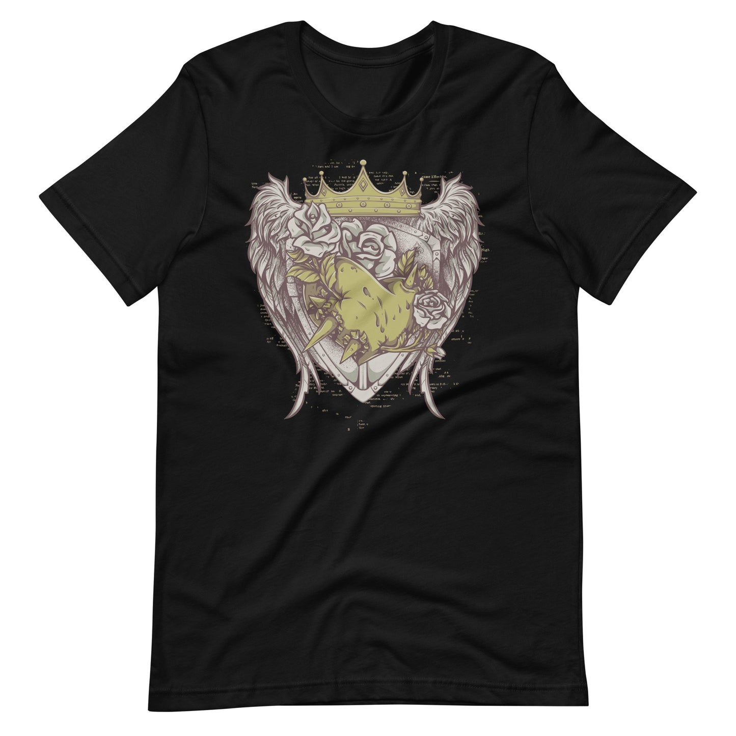 Printagon - Roses with Crown and Wings - T-shirt - Black / XS