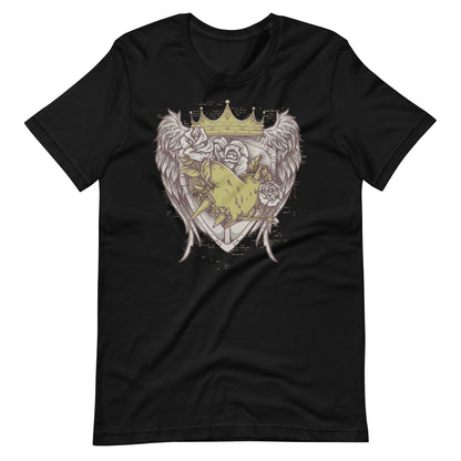 Printagon - Roses with Crown and Wings - T-shirt - Black / XS