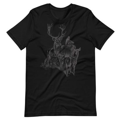 Printagon - Deer and Friends - Unisex T-shirt - Black / XS