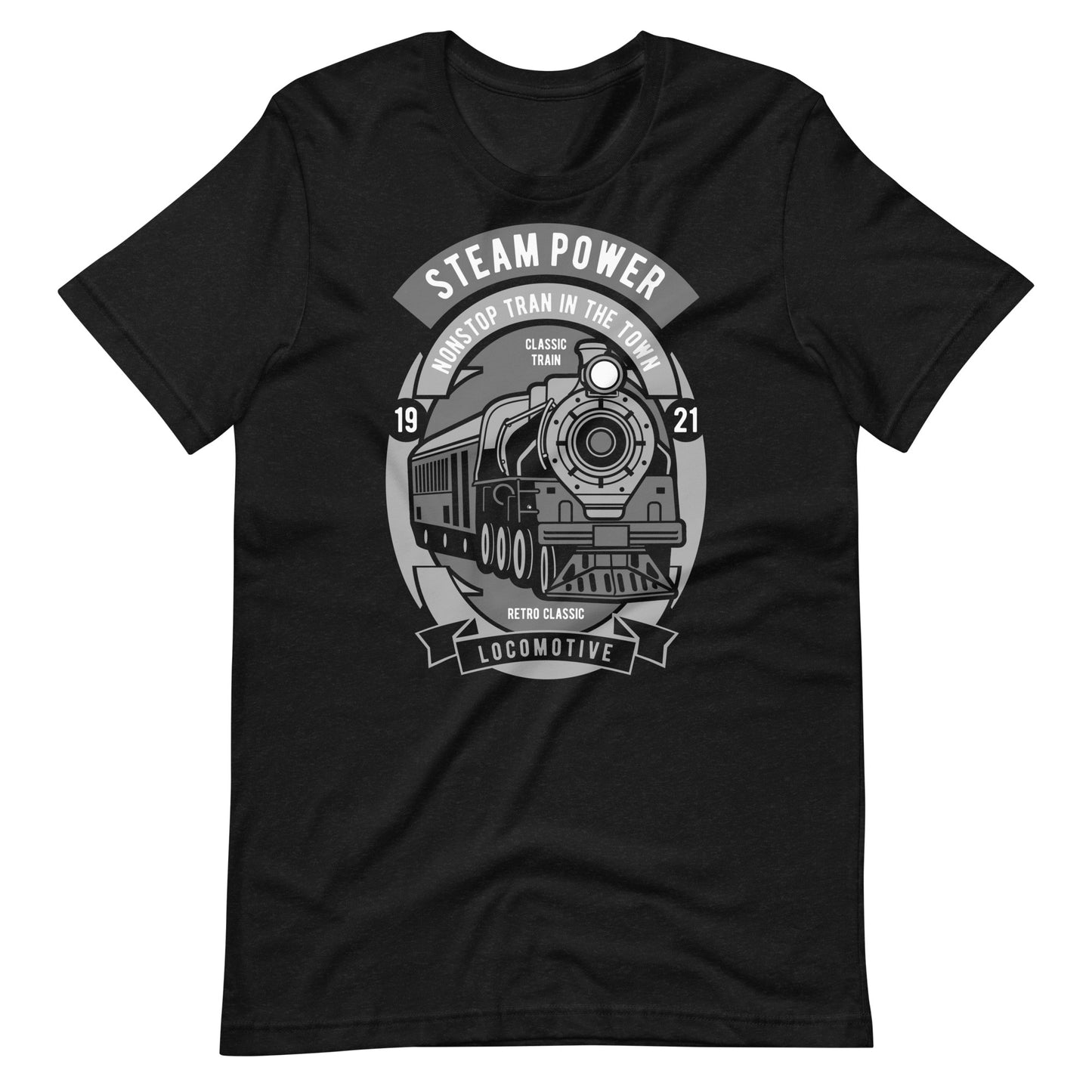 Steam Power Nonstop Train In The Town - T-shirt - Black Heather / XS Printagon