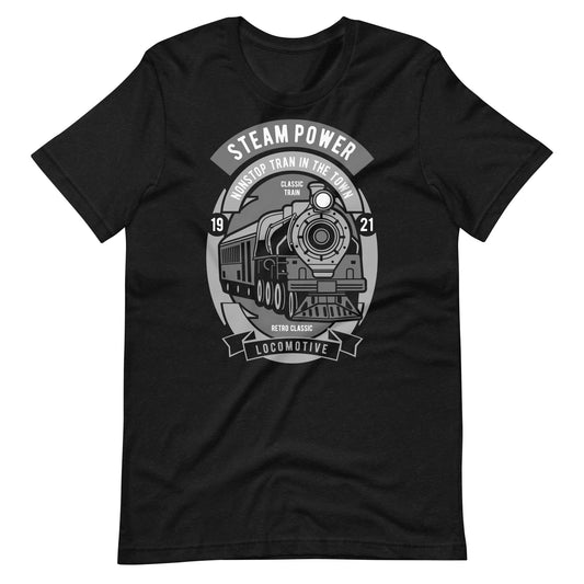 Steam Power Nonstop Train In The Town - T-shirt - Black Heather / XS Printagon