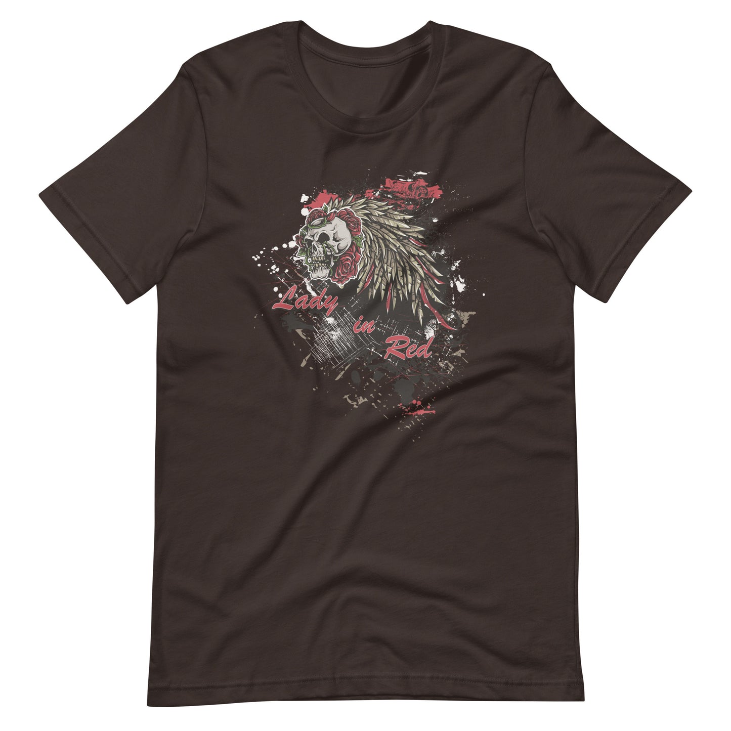 Printagon - Lady In Red Skull - Unisex T-shirt - Brown / S