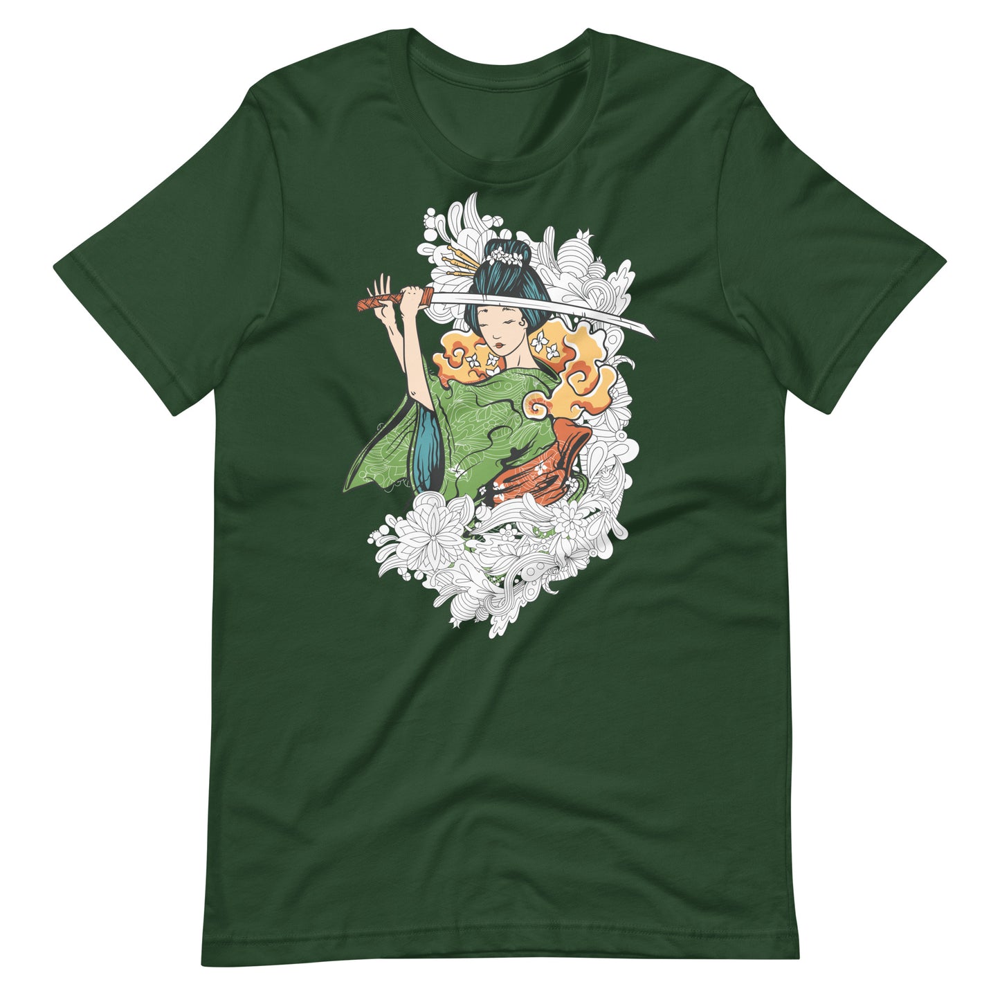 Printagon - Geisha With Sword 002 - T-shirt - Forest / S