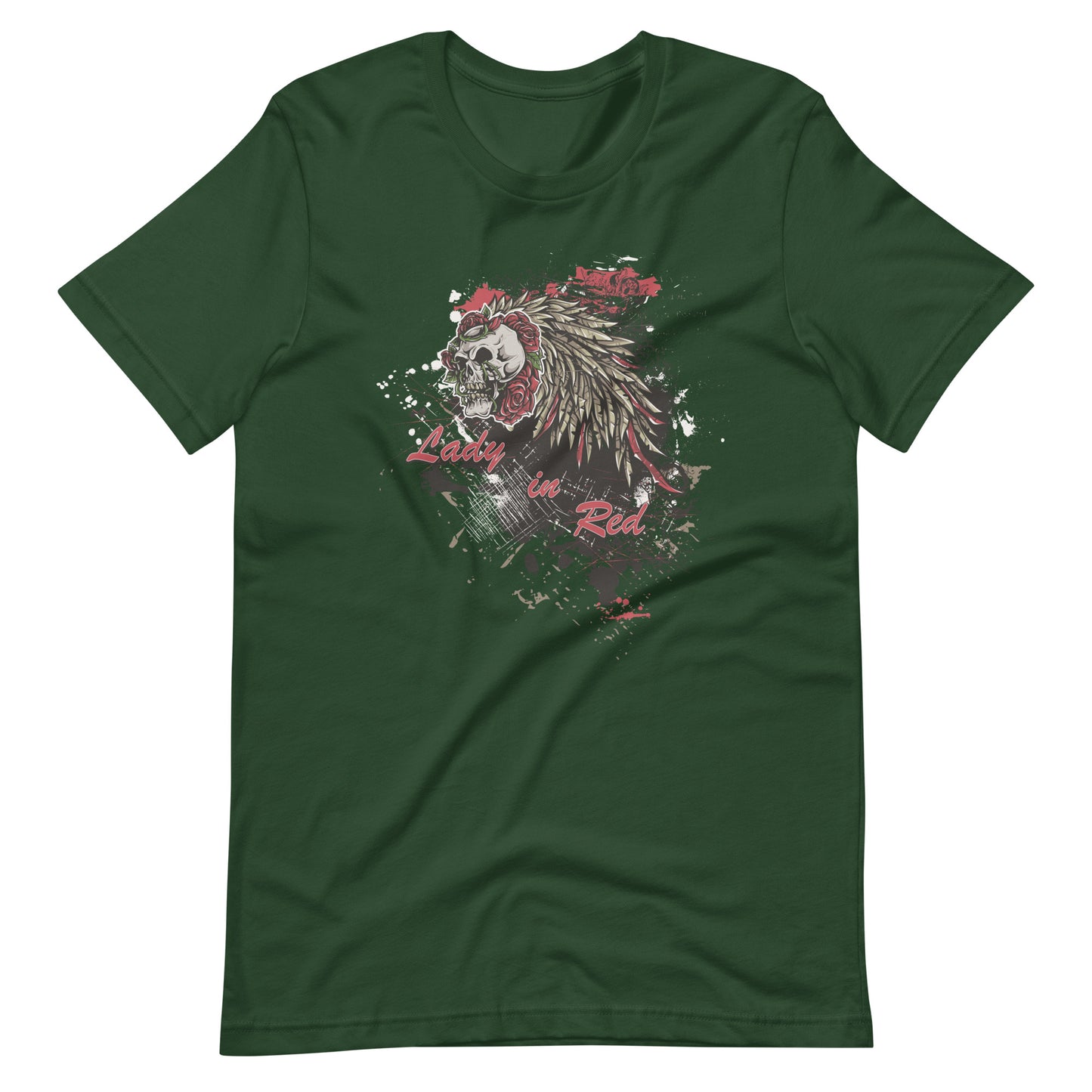 Printagon - Lady In Red Skull - Unisex T-shirt - Forest / S