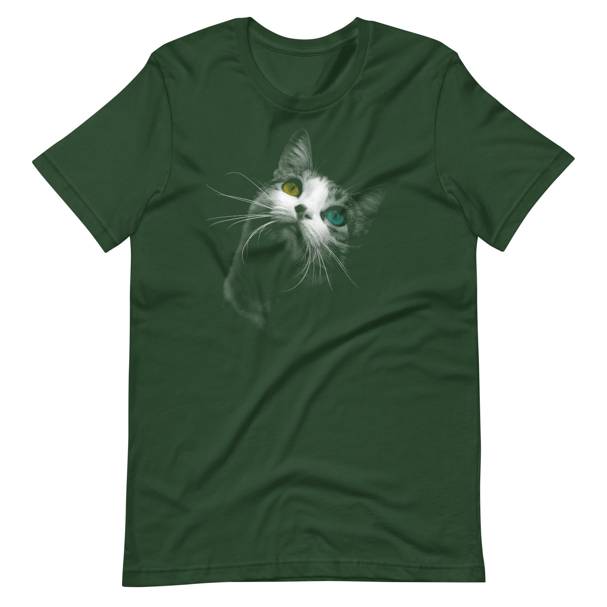 Printagon - Cat Looking Up - Unisex T-shirt - Forest / S