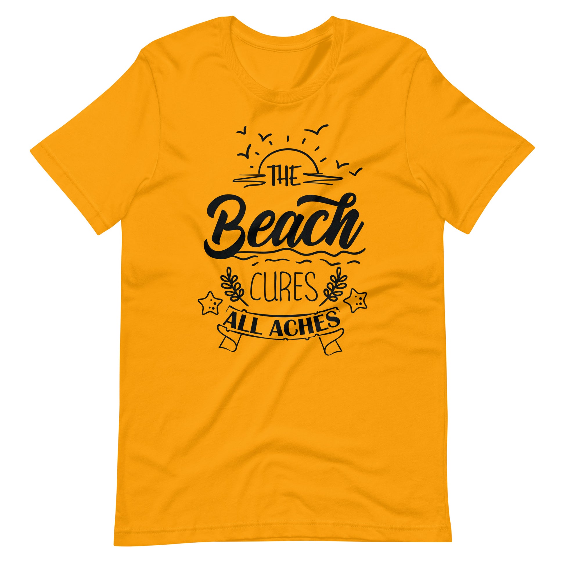 Printagon - Beach Cure All Aches - Unisex T-shirt - Gold / S