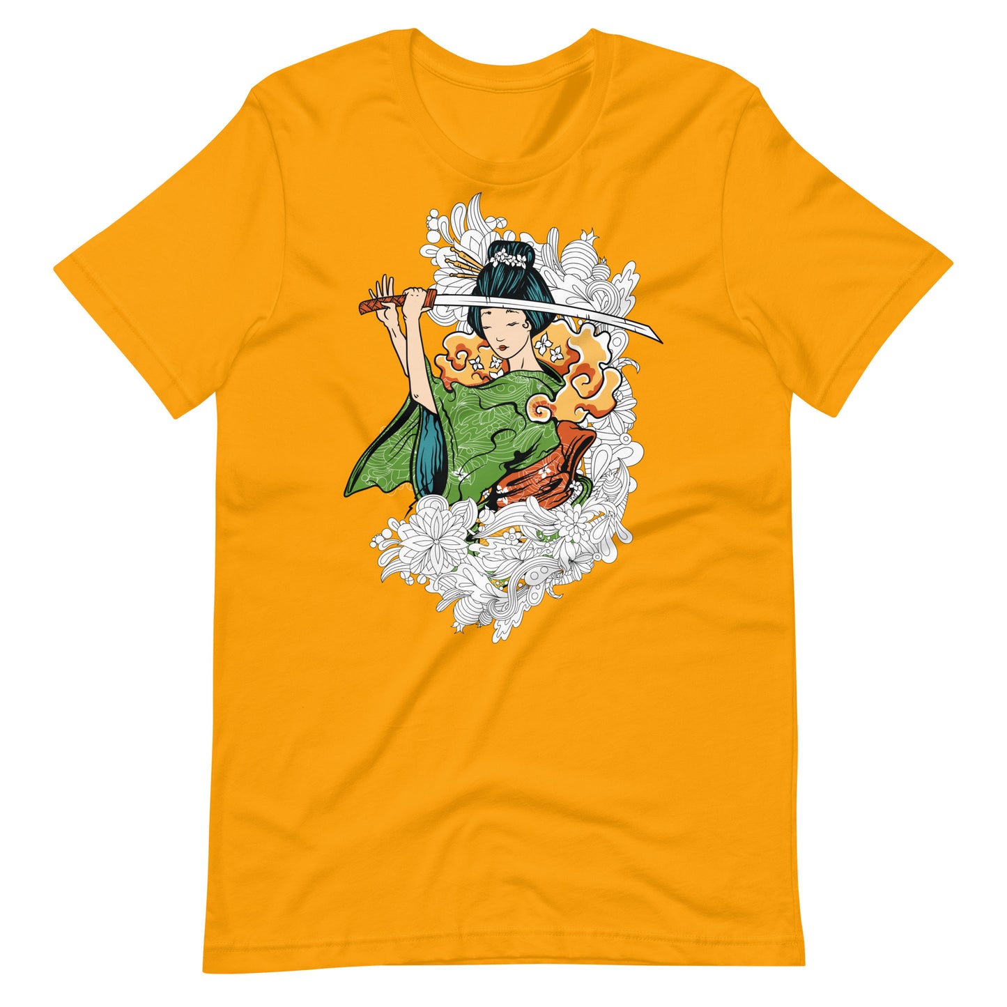 Printagon - Geisha With Sword 002 - T-shirt - Gold / S