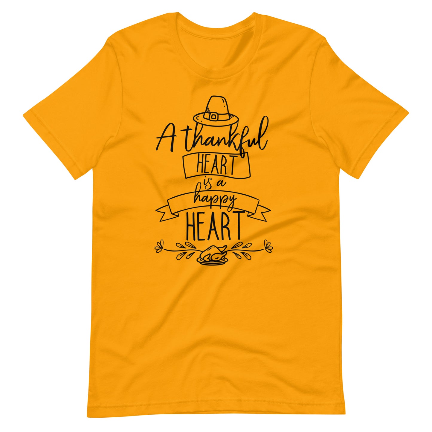 Printagon - A Thankful Heart is A Happy Heart - Unisex T-shirt - Gold / S