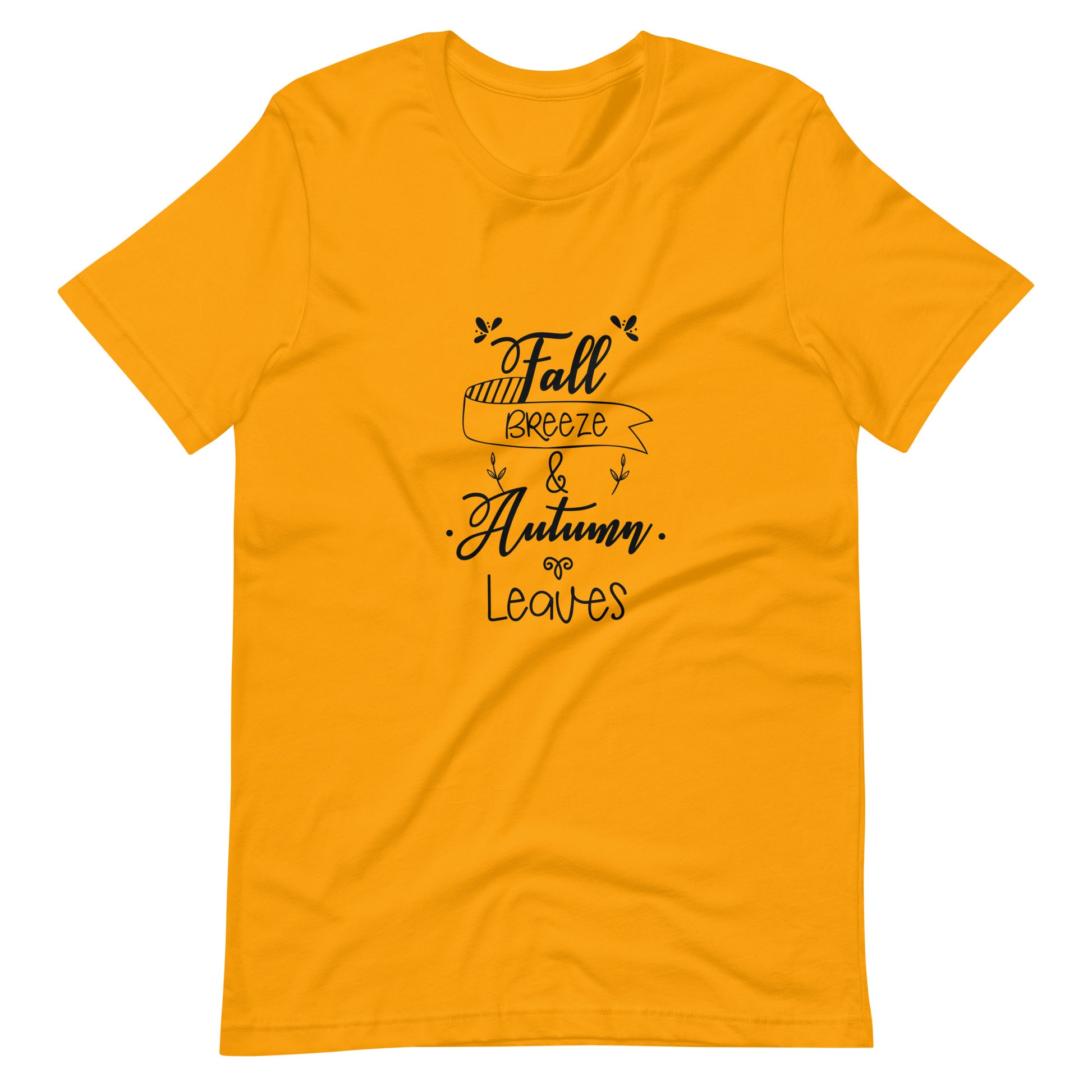 Printagon - Fall Breeze & Autumn Leaves 002 - Unisex T-shirt - Gold / S