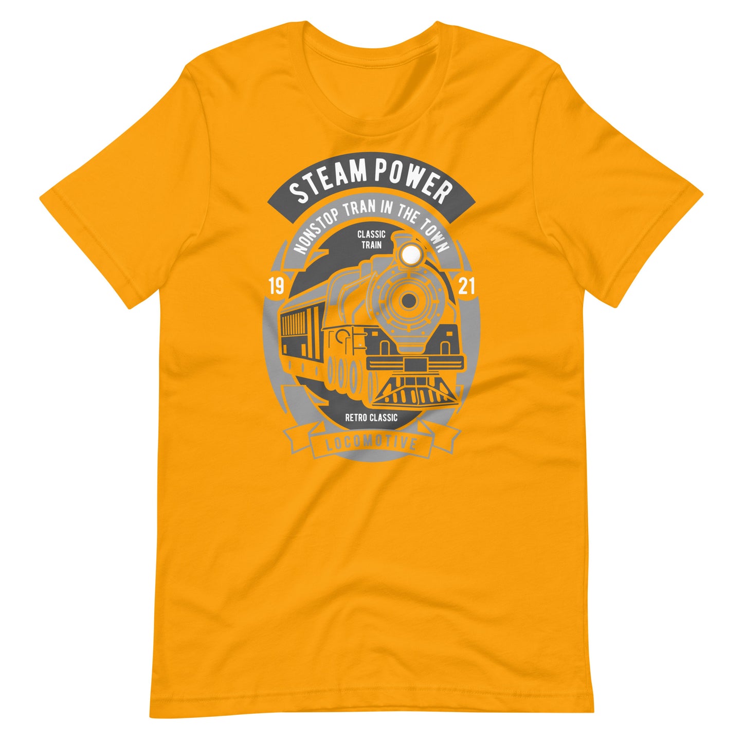 Steam Power Nonstop Train In The Town - T-shirt - Gold / S Printagon