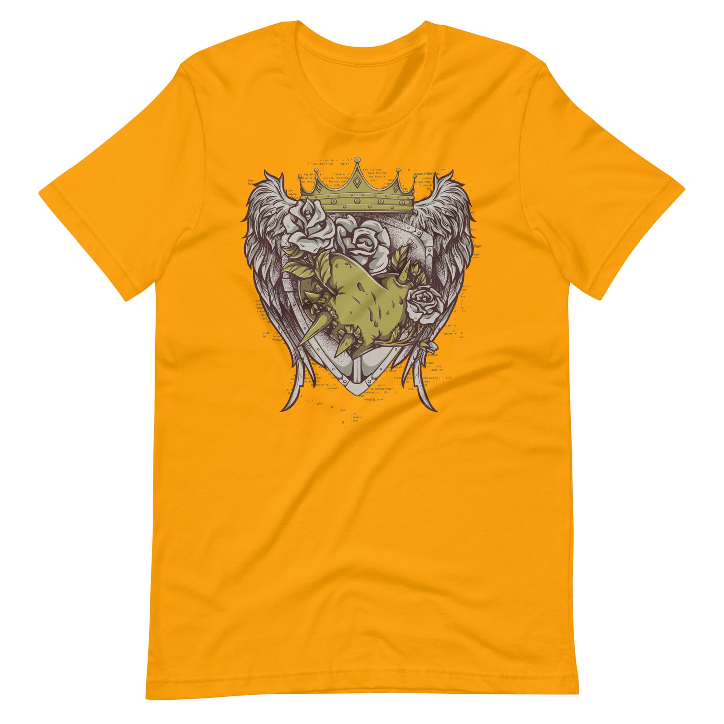 Printagon - Roses with Crown and Wings - T-shirt - Gold / S