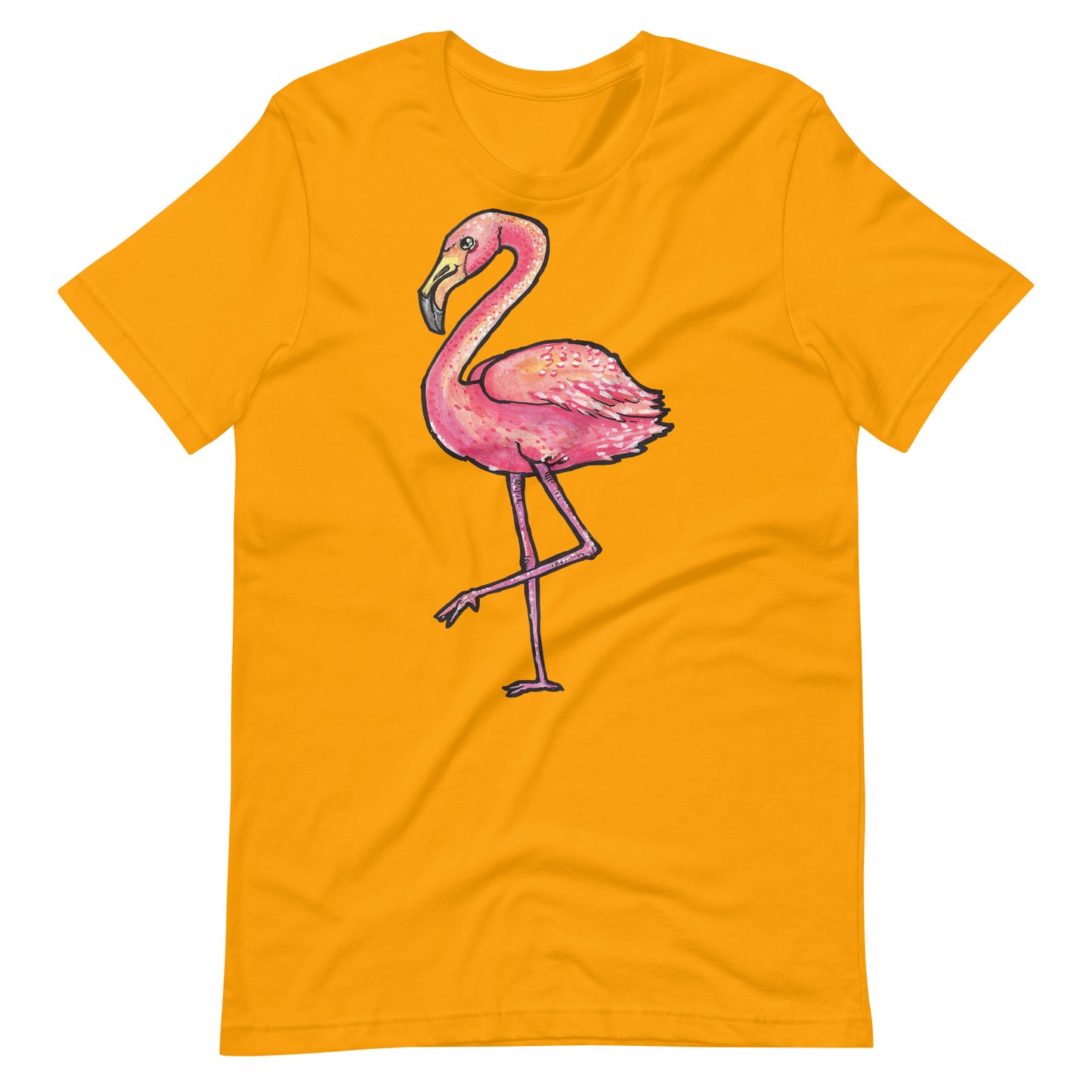 Printagon - Pink Ostrich - Unisex T-shirt - Gold / S