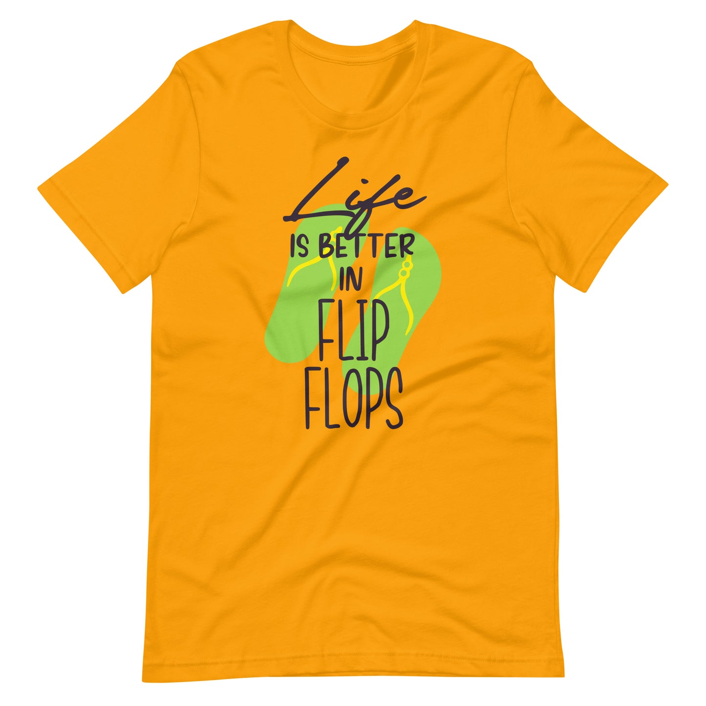 Printagon - Life Is Better In Flip Flops - Unisex T-shirt - Gold / S