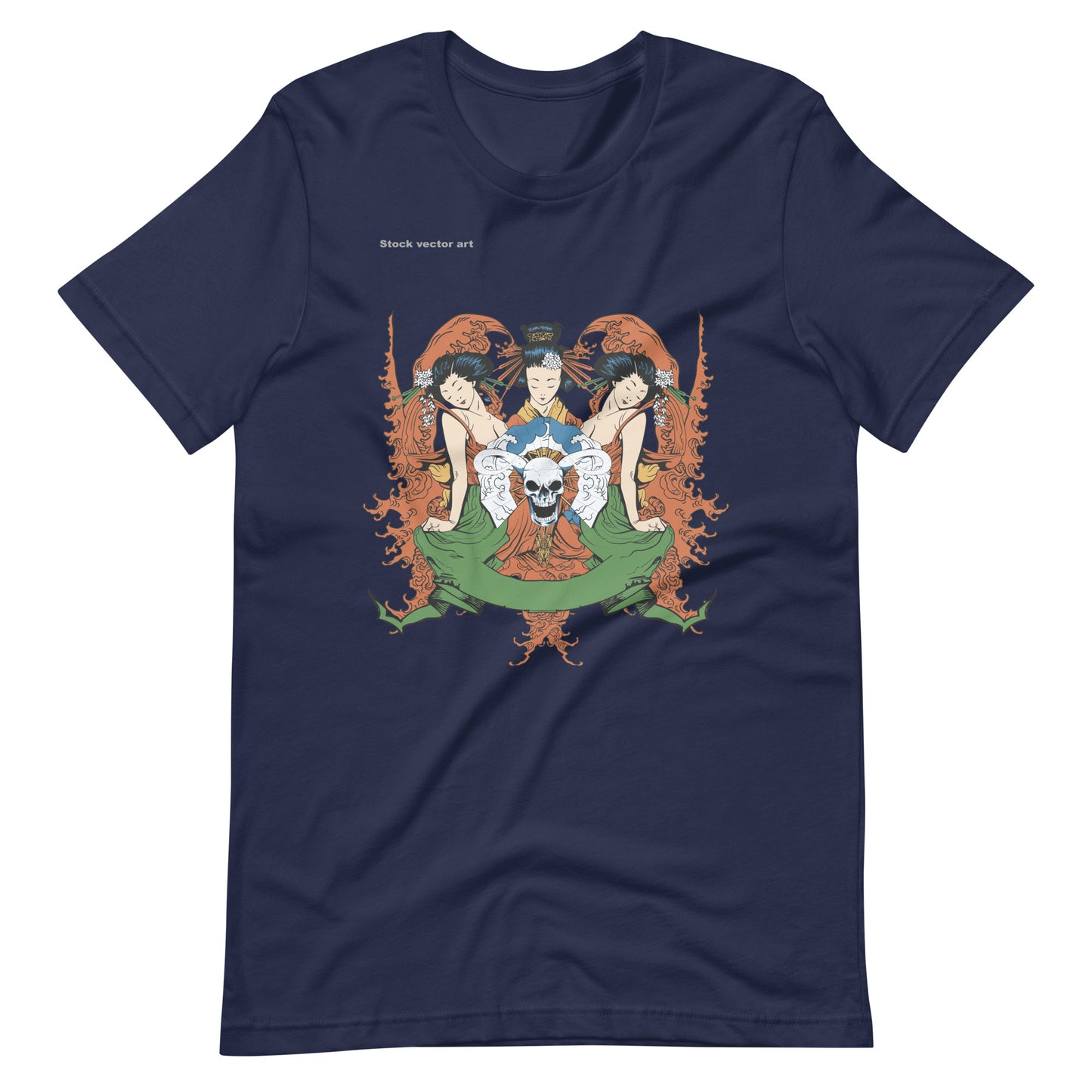 Printagon - 3 Geisha With Skull - T-shirt - Navy / XS