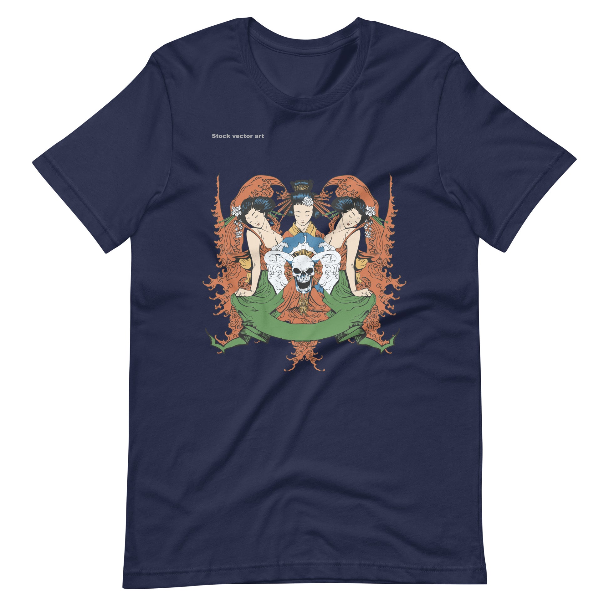 Printagon - 3 Geisha With Skull - T-shirt - Navy / XS