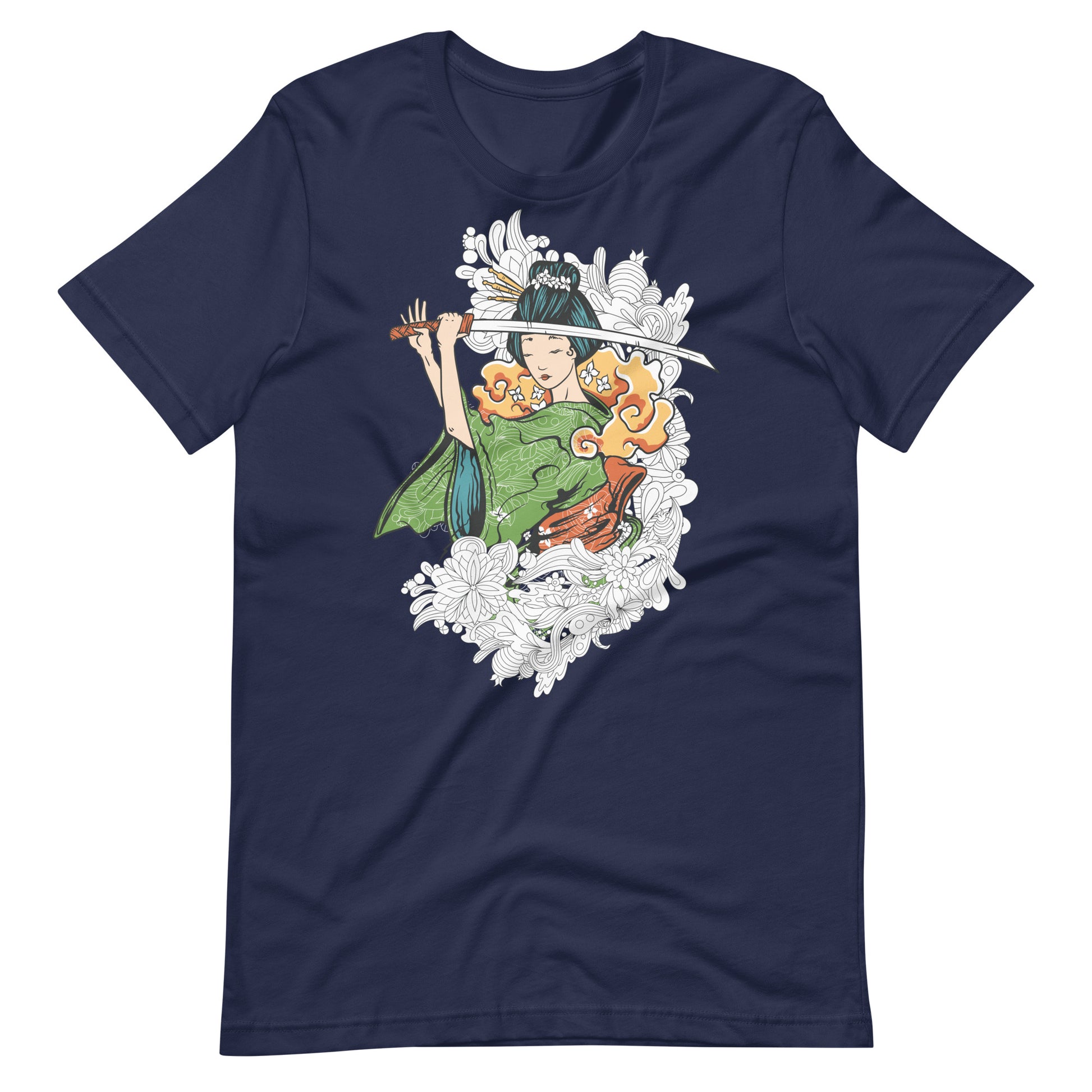 Printagon - Geisha With Sword 002 - T-shirt - Navy / XS