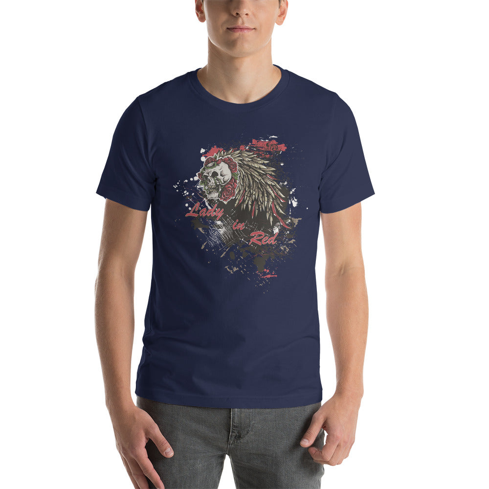 Printagon - Lady In Red Skull - Unisex T-shirt -