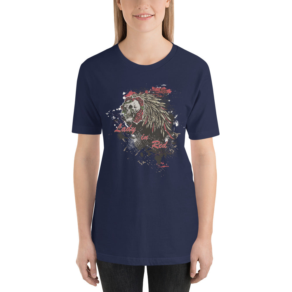 Printagon - Lady In Red Skull - Unisex T-shirt -