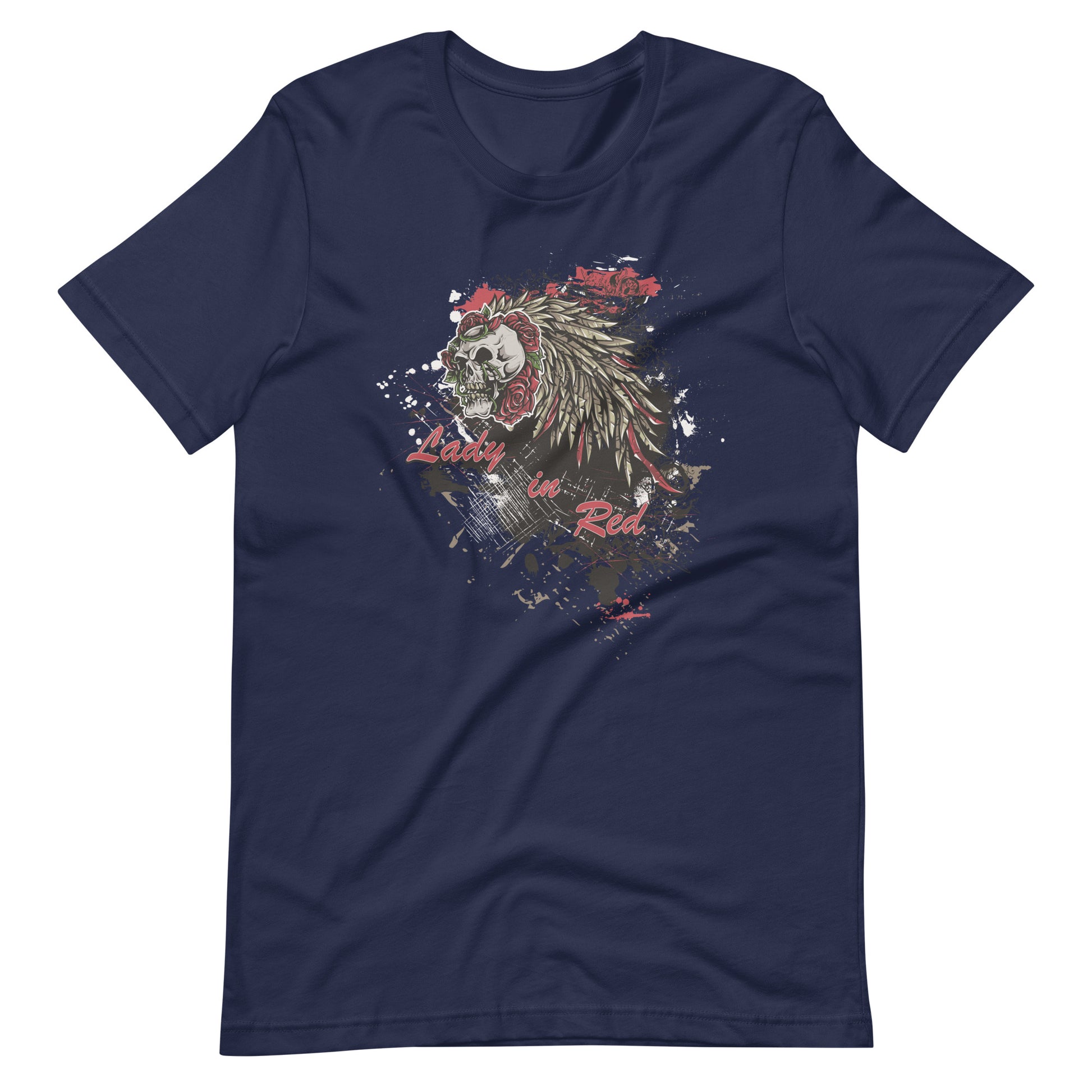 Printagon - Lady In Red Skull - Unisex T-shirt - Navy / XS