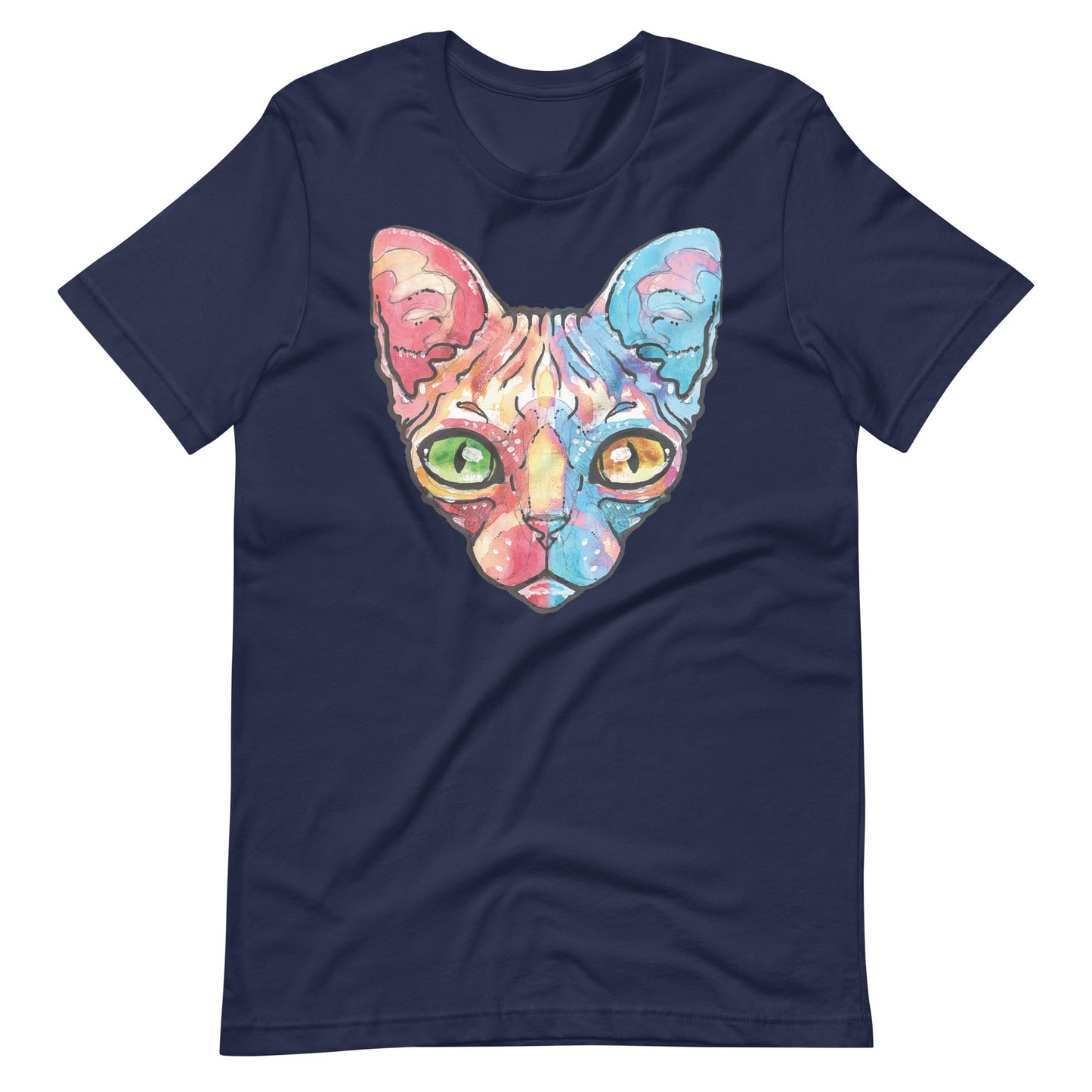 Printagon - Sphynx Cat - Unisex T-shirt - Navy / XS