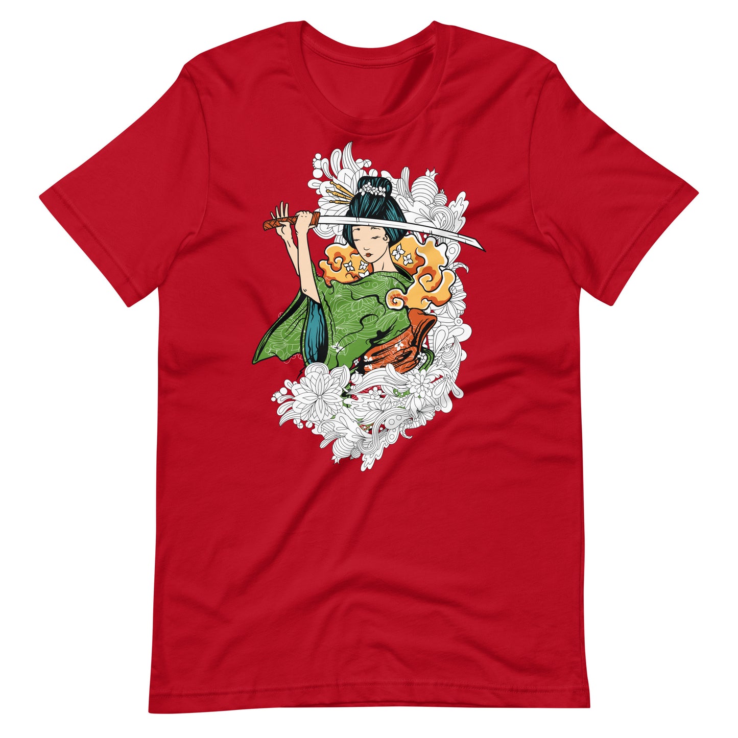 Printagon - Geisha With Sword 002 - T-shirt - Red / XS