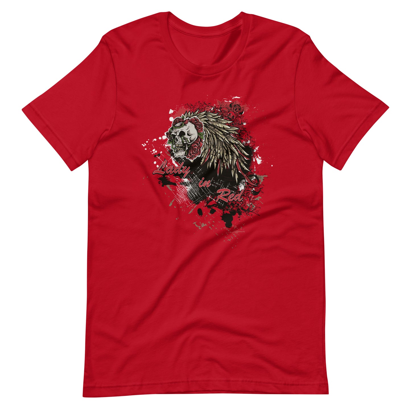 Printagon - Lady In Red Skull - Unisex T-shirt - Red / XS