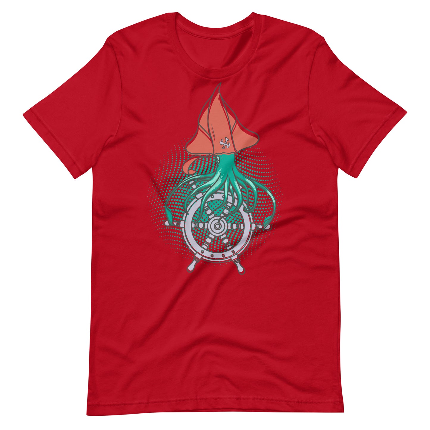 Printagon - Squid Pirate - Unisex T-shirt - Red / XS