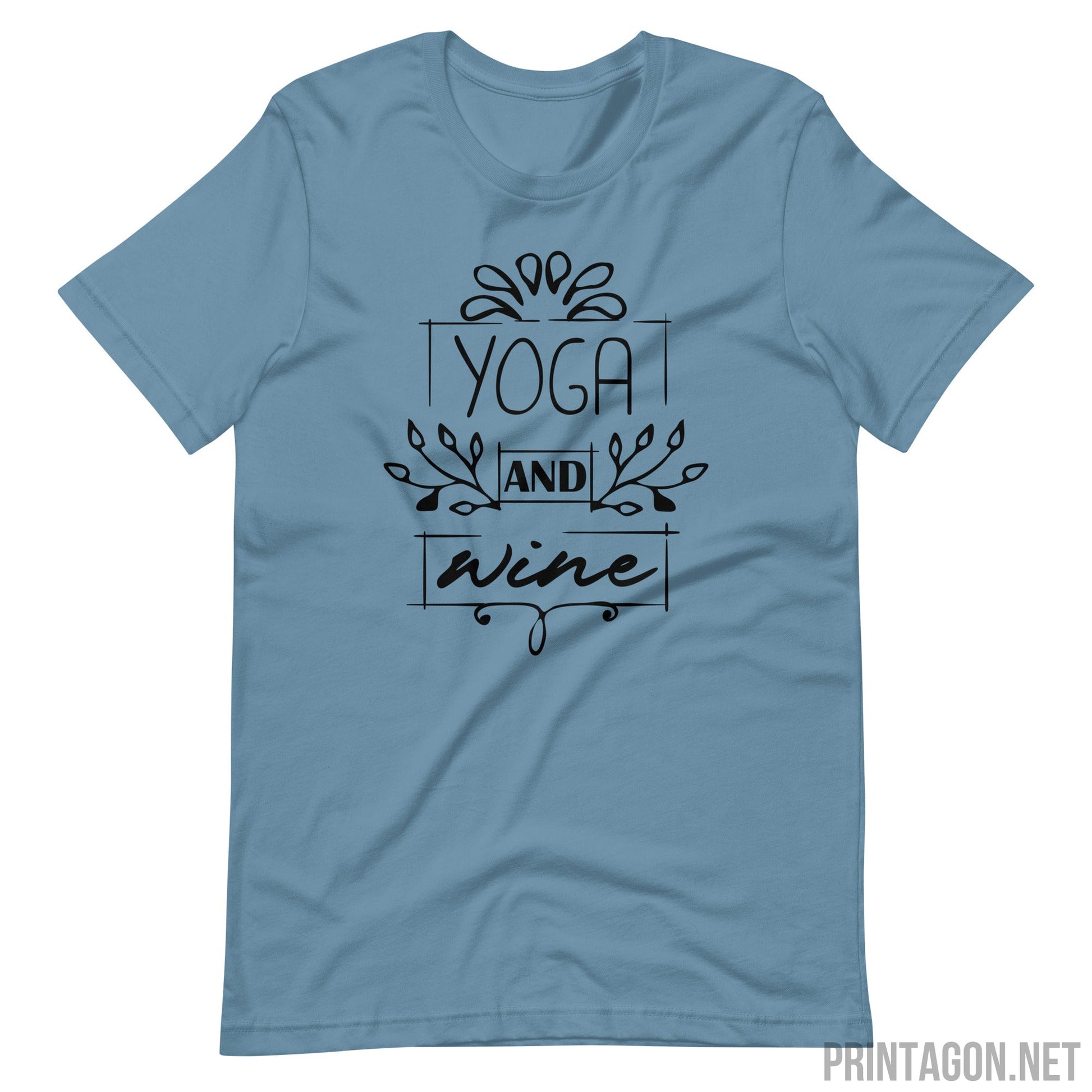 Yoga And Wine - Unisex T-shirt - Steel Blue / S Printagon