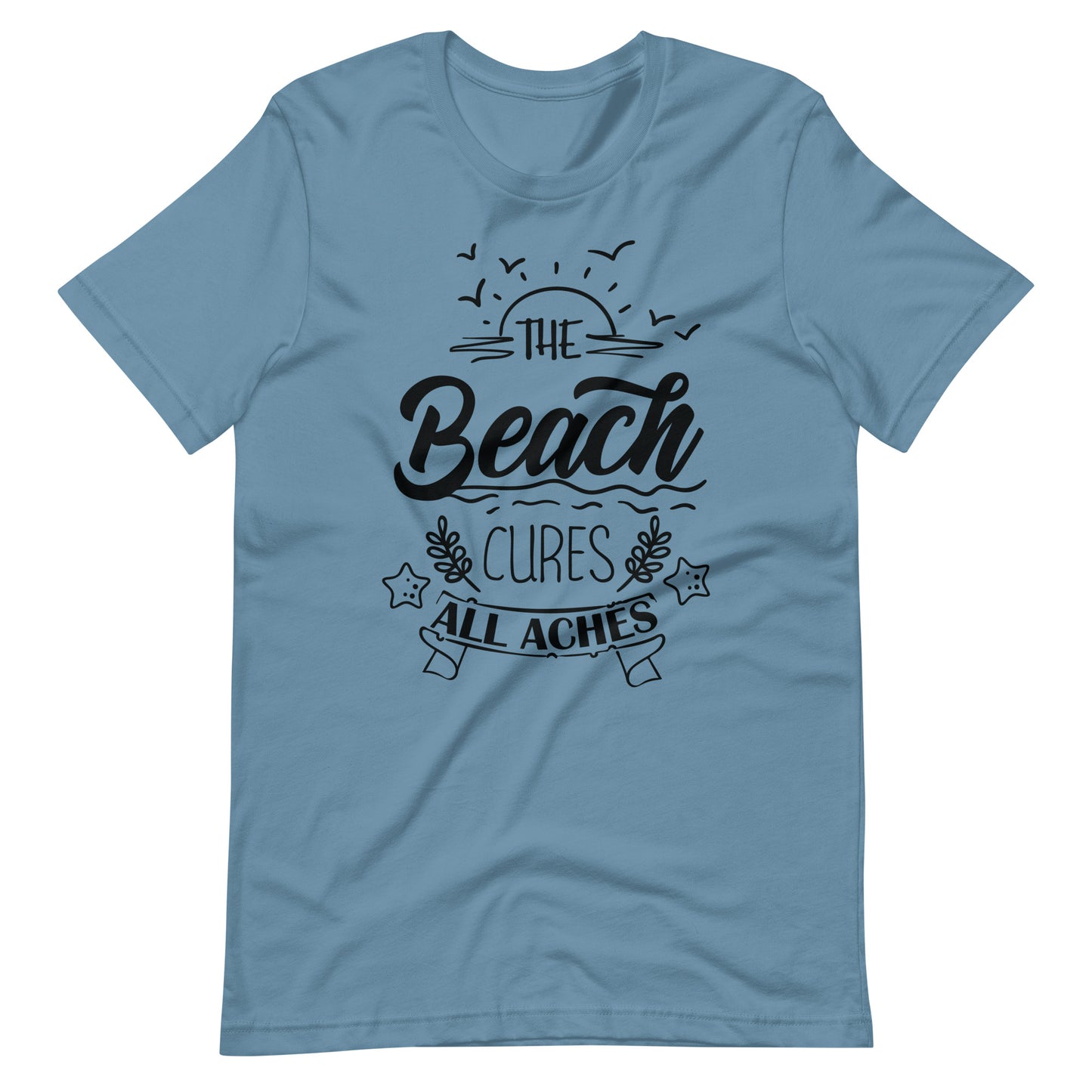 Printagon - Beach Cure All Aches - Unisex T-shirt - Steel Blue / S