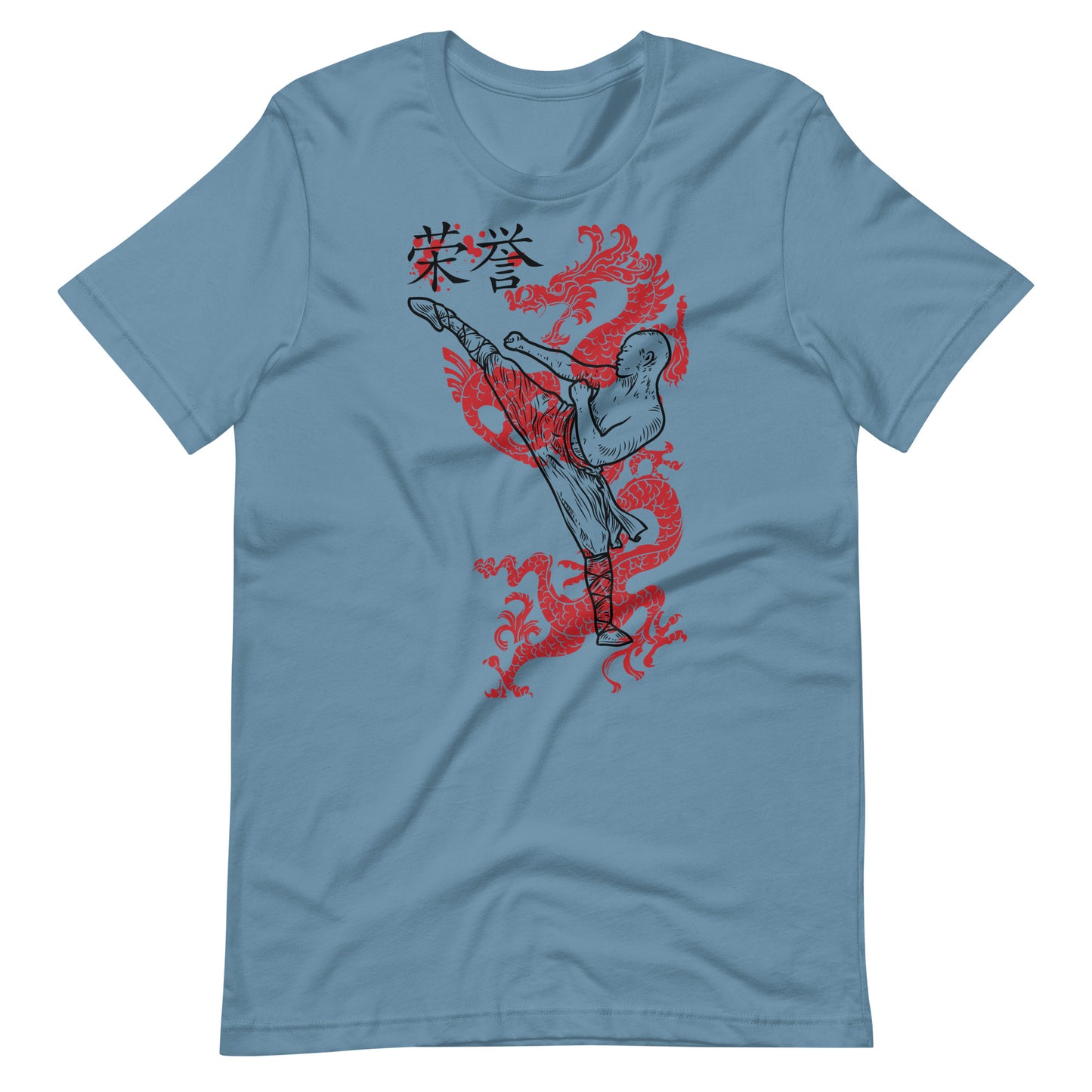 Red Chinese Dragon - T-shirt - Steel Blue / S Printagon