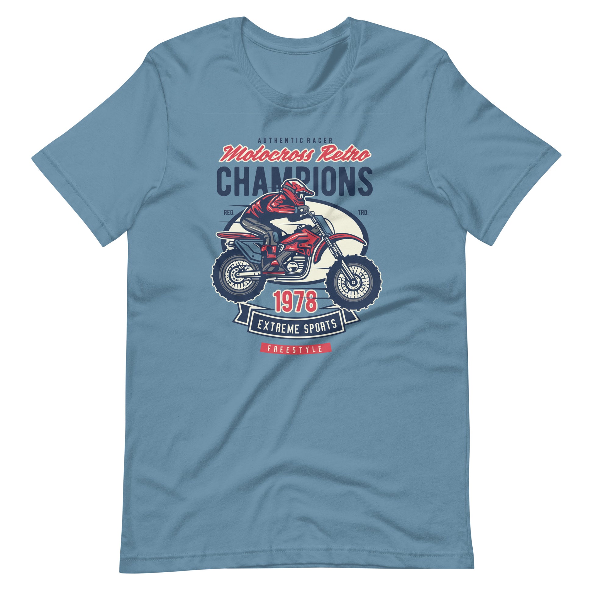 Printagon - Motocross Retro Champion - T-shirt - Steel Blue / S