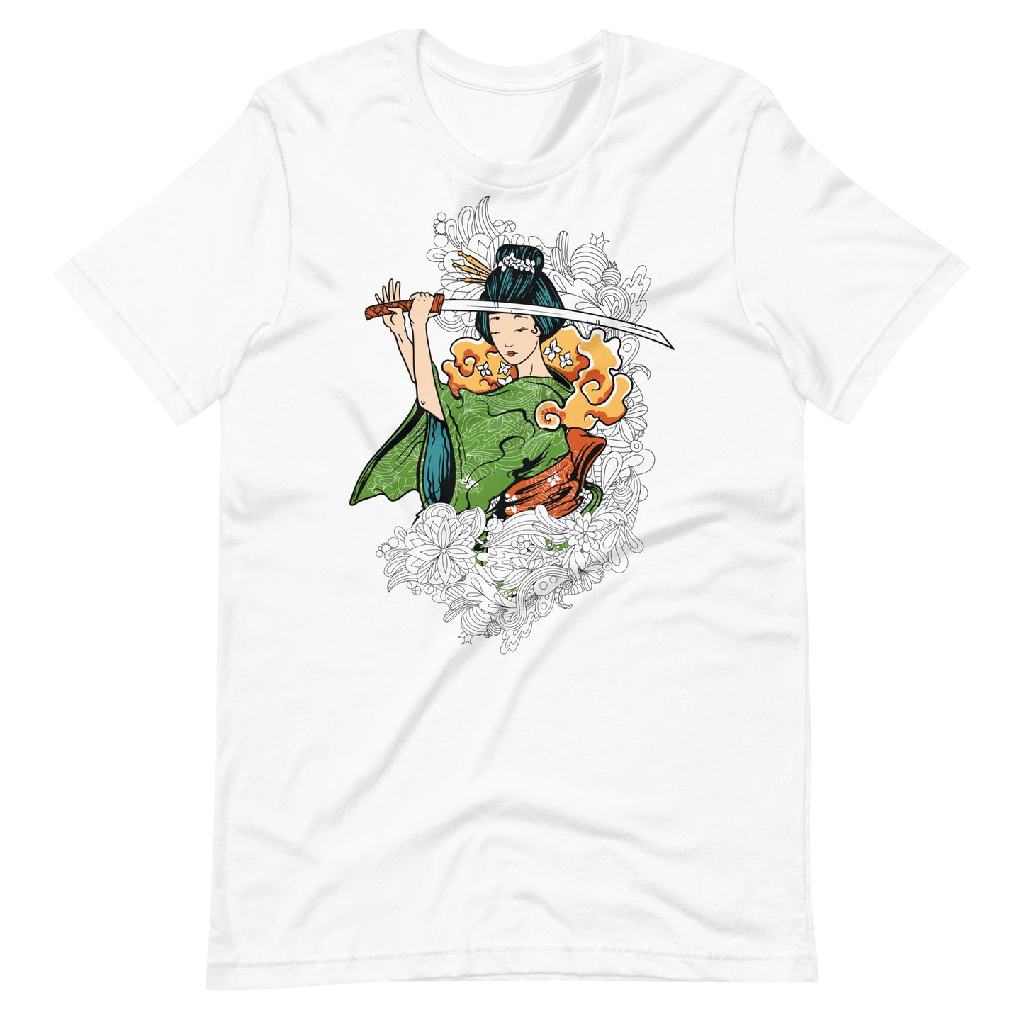 Printagon - Geisha With Sword 002 - T-shirt - White / XS