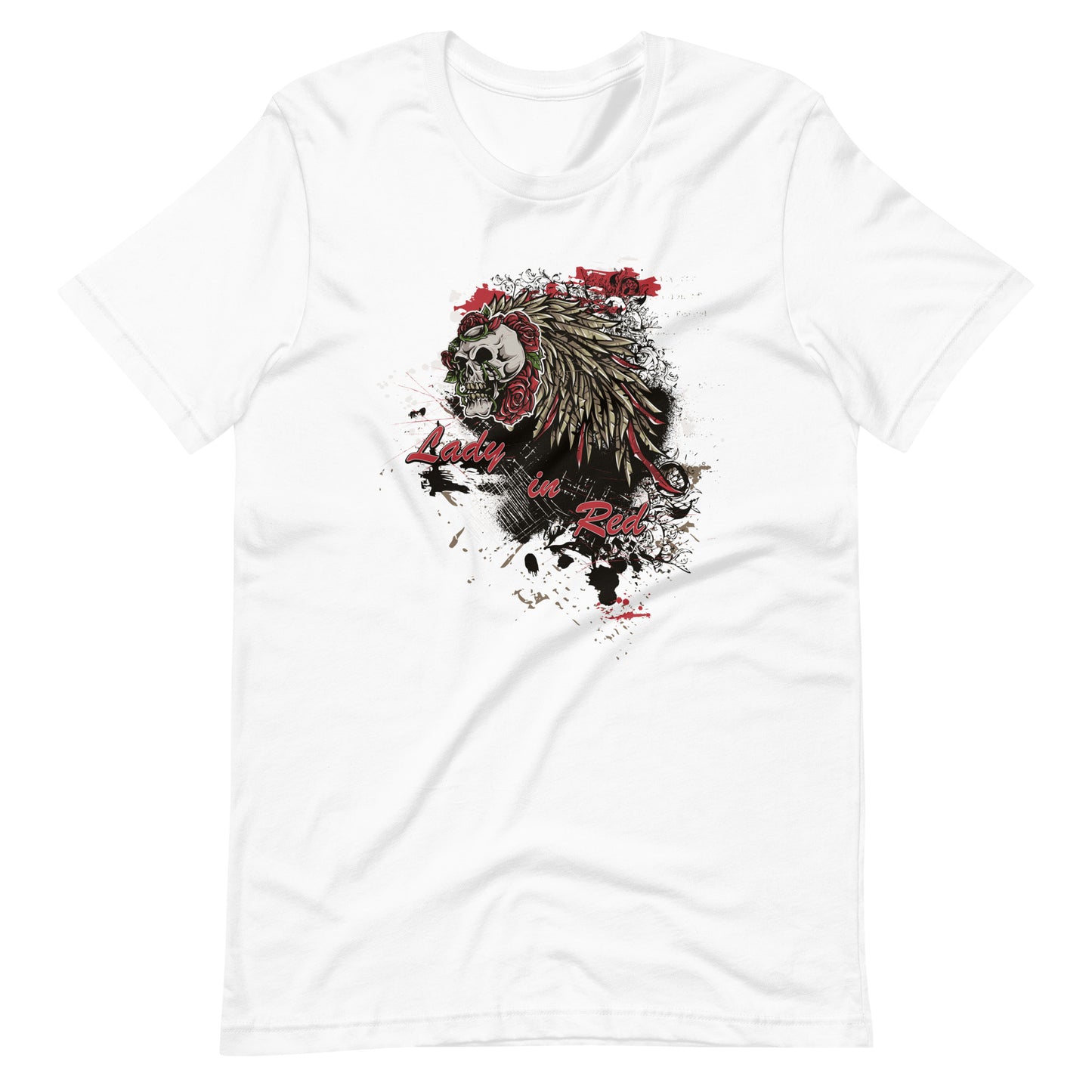 Printagon - Lady In Red Skull - Unisex T-shirt - White / XS