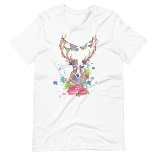 Printagon - Colorful Deer - Unisex T-shirt - White / XS