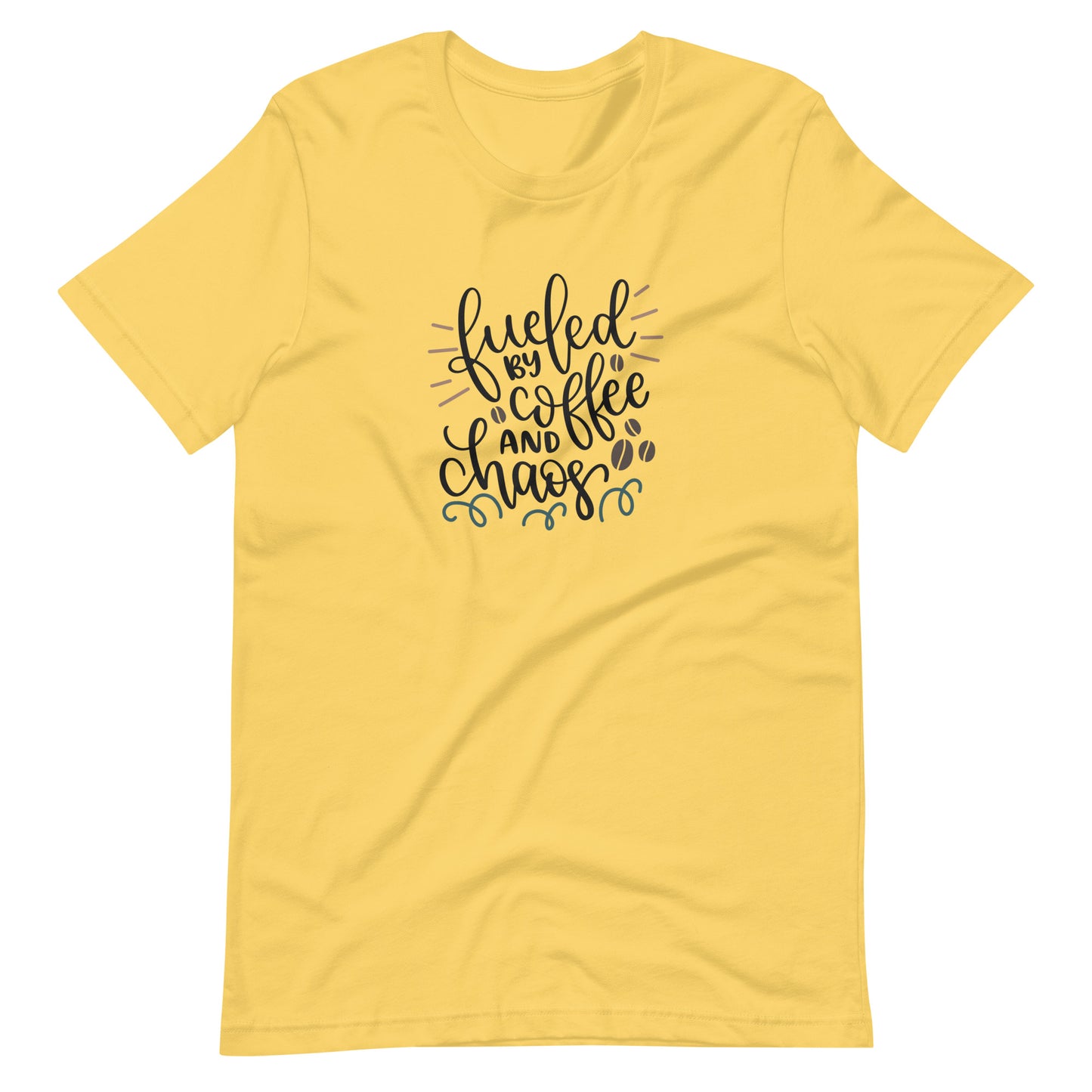 Printagon - Fueled By Coffee And Chaos - Unisex T-shirt - Yellow / S