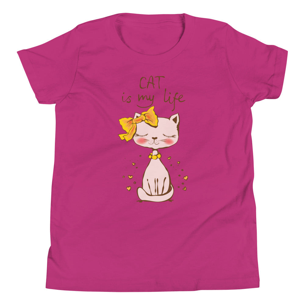 Printagon - Cat Is My Life - Kids Unisex T-shirt - Berry / S